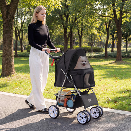 4 Wheel Pet Stroller, Small Dogs Cats, 33 LBS, Black Dog Supplies at Gallery Canada