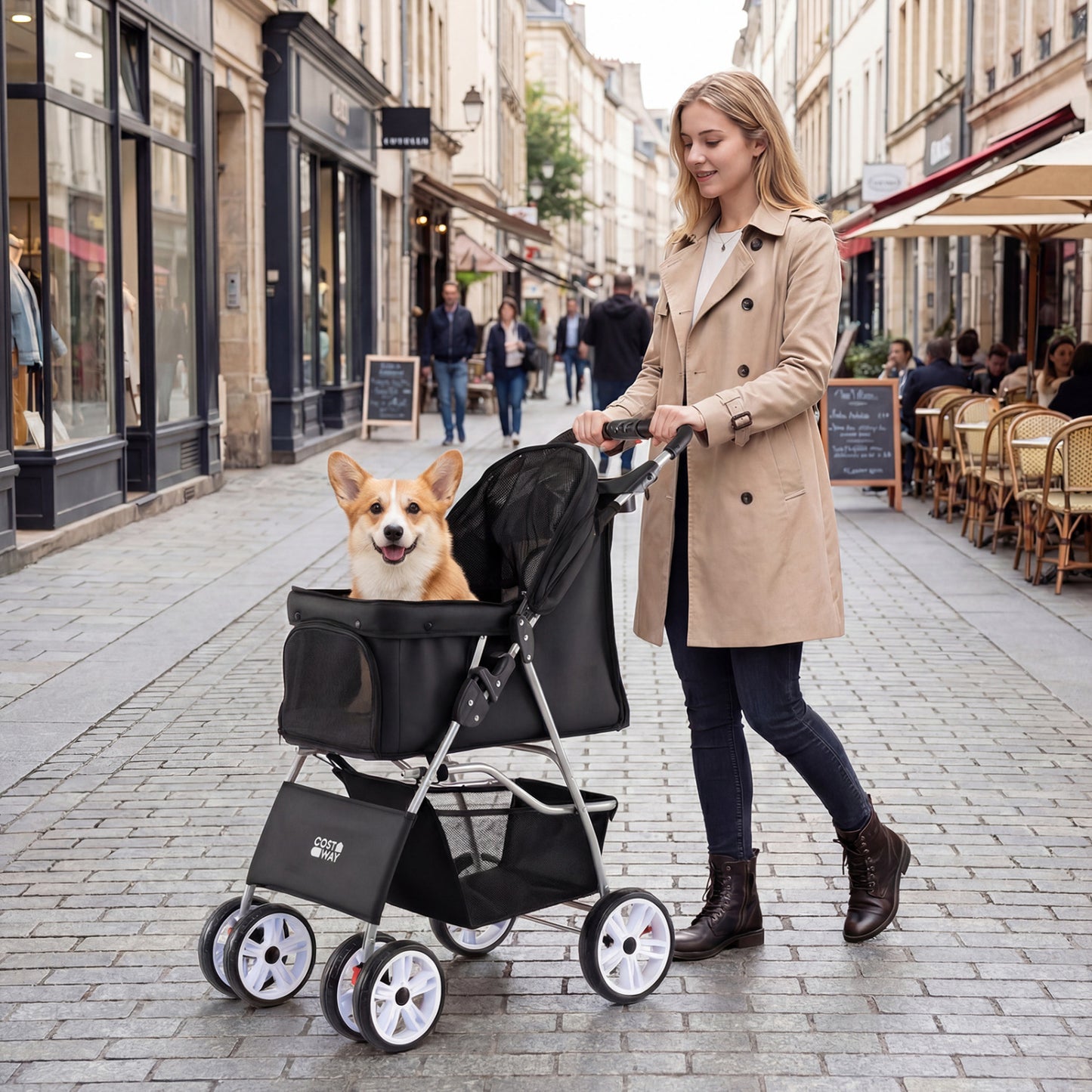 4 Wheel Pet Stroller, Small Dogs Cats, 33 LBS, Black Dog Supplies at Gallery Canada