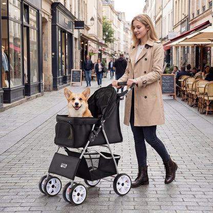 4 Wheel Pet Stroller, Small Dogs Cats, 33 LBS, Black Dog Supplies at Gallery Canada