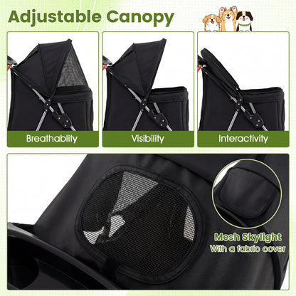 4 Wheel Pet Stroller, Small Dogs Cats, 33 LBS, Black Dog Supplies at Gallery Canada