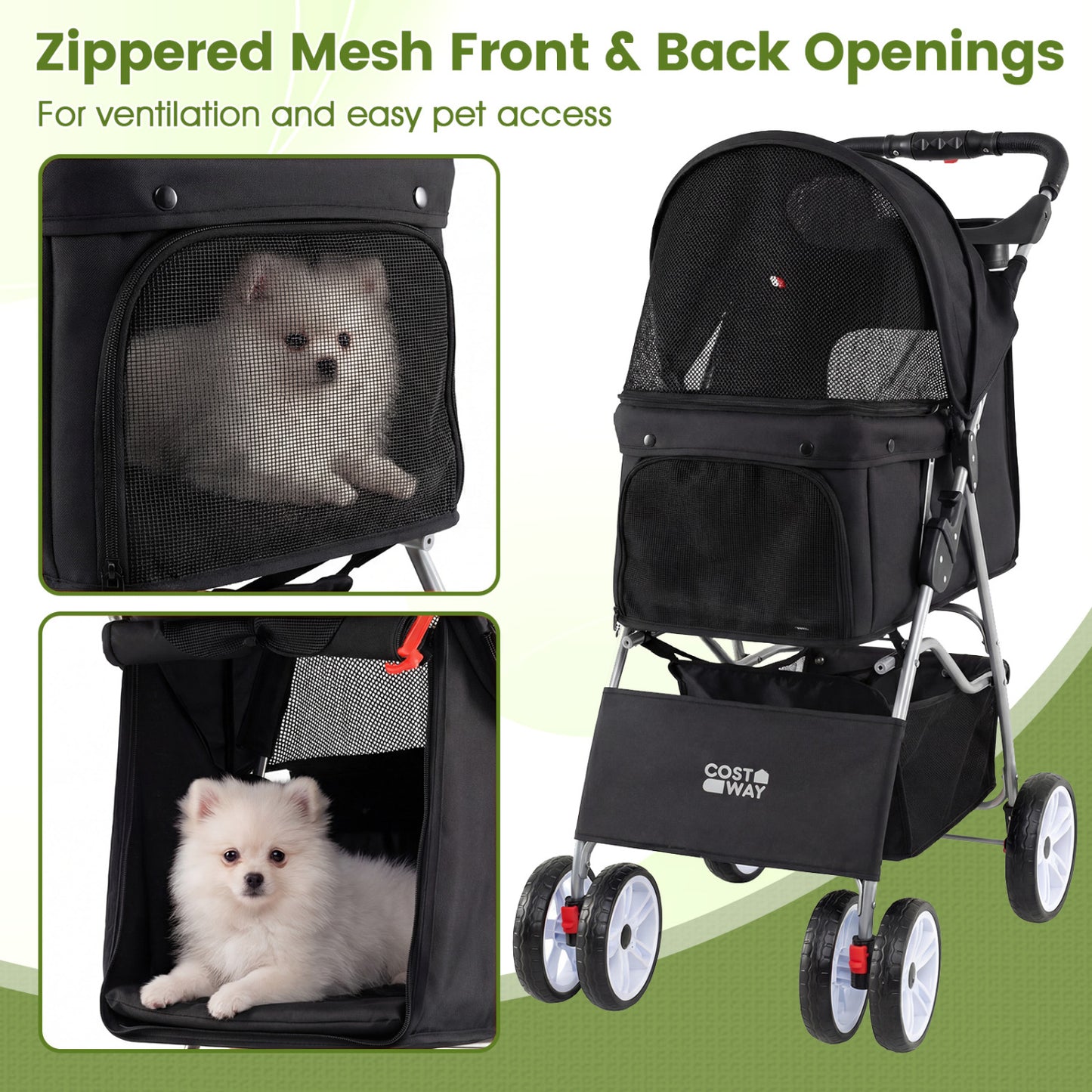 4 Wheel Pet Stroller, Small Dogs Cats, 33 LBS, Black Dog Supplies at Gallery Canada