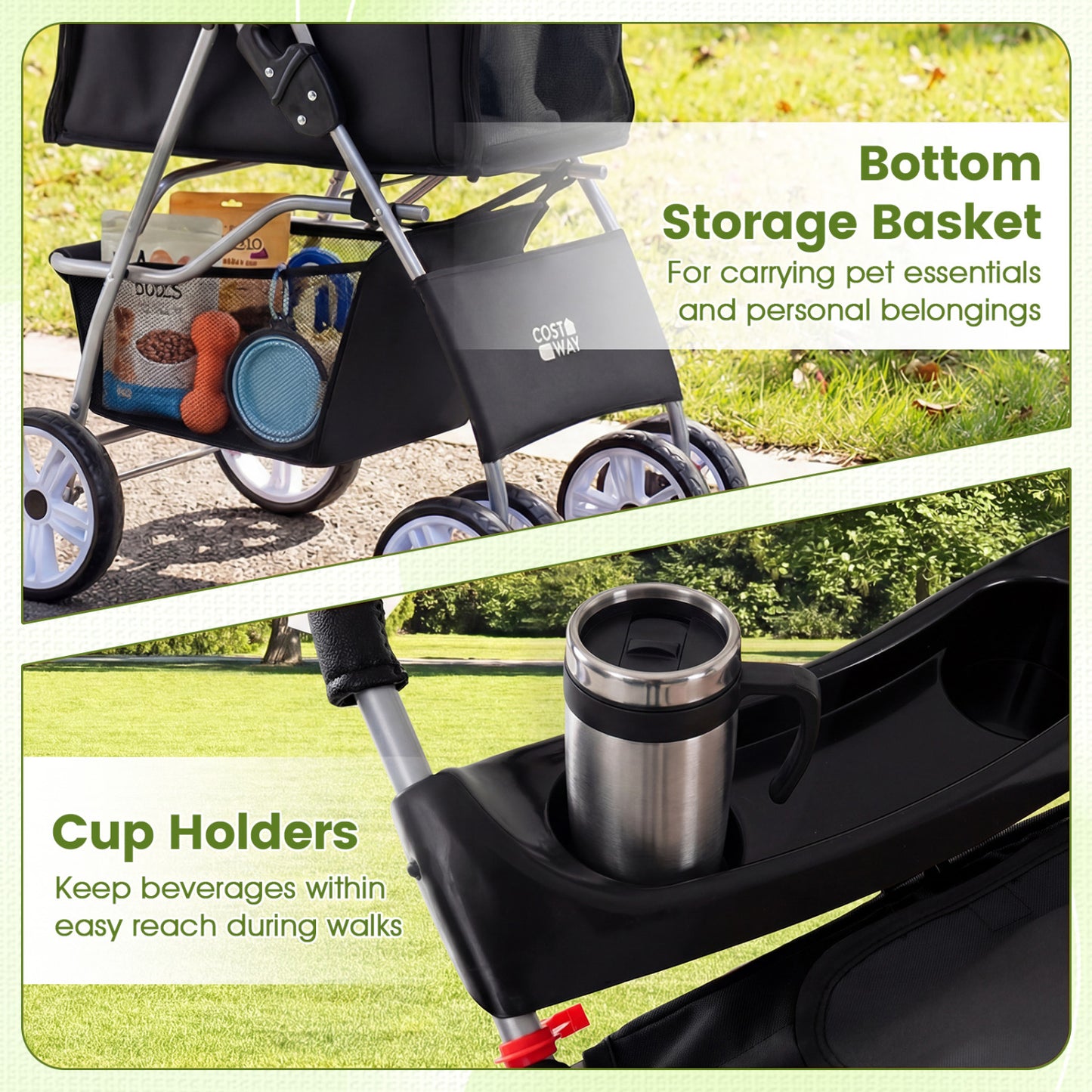 4 Wheel Pet Stroller, Small Dogs Cats, 33 LBS, Black Dog Supplies at Gallery Canada