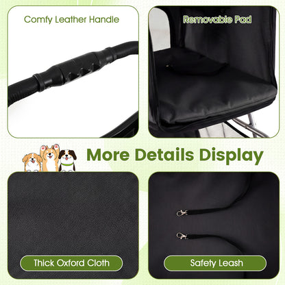 4 Wheel Pet Stroller, Small Dogs Cats, 33 LBS, Black Dog Supplies at Gallery Canada