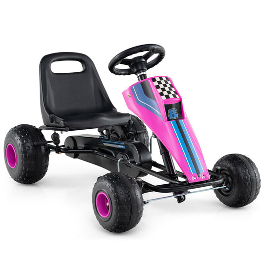 4-Wheel Ride On Toy Pedal Go Kart for Kids with Steering Wheel and Safe Handbrake, Pink Push & Pedal Ride On Toys Pink at Gallery Canada