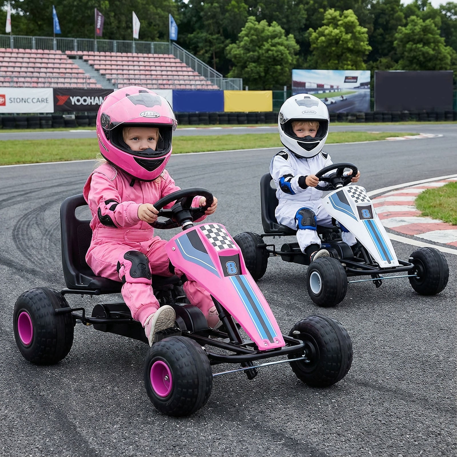 4-Wheel Ride On Toy Pedal Go Kart for Kids with Steering Wheel and Safe Handbrake, Pink Push & Pedal Ride On Toys at Gallery Canada