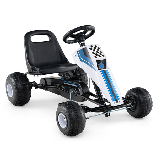 4-Wheel Ride On Toy Pedal Go Kart for Kids with Steering Wheel and Safe Handbrake, White