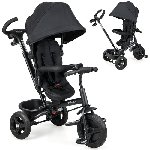 4-In-1 Baby Tricycle, Reversible Seat, 5-Point Safety Harness, Black