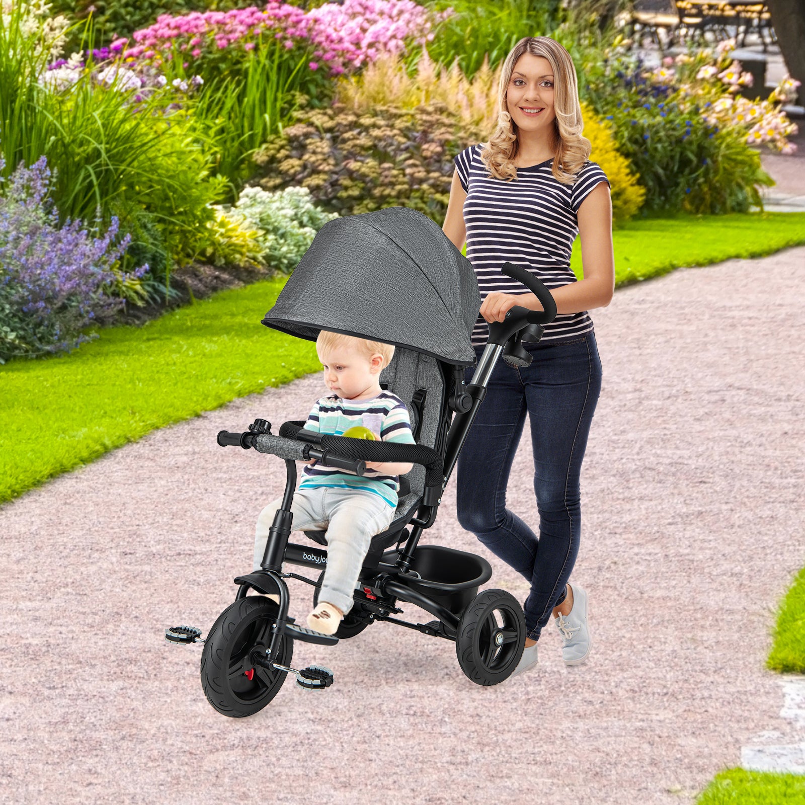 4-In-1 Baby Tricycle, Reversible Seat, 5-Point Harness, Gray Baby Strollers at Gallery Canada