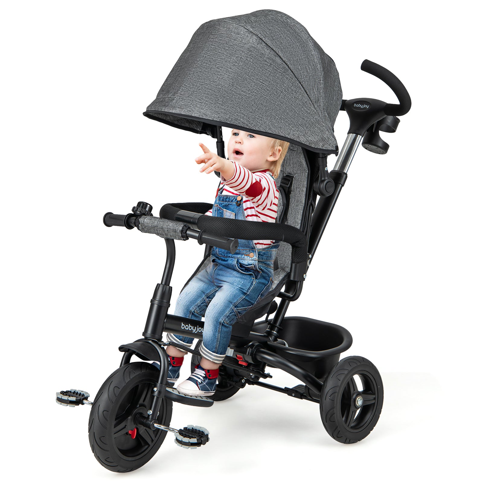 4-In-1 Baby Tricycle, Reversible Seat, 5-Point Harness, Gray Baby Strollers at Gallery Canada