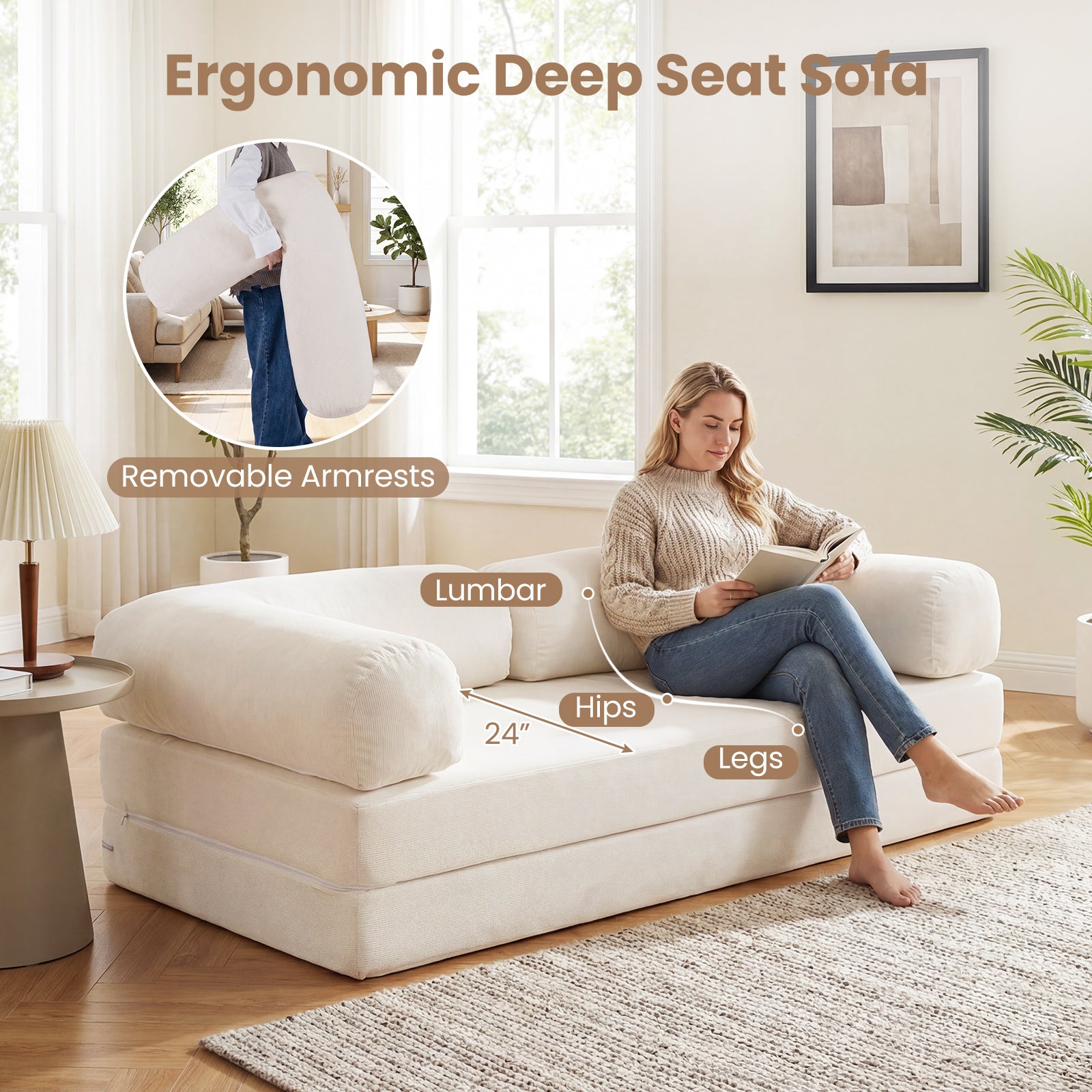 4-In-1 Convertible Folding Sofa Bed, Comfy Corduroy Cover, Beige Sofas & Loveseats at Gallery Canada