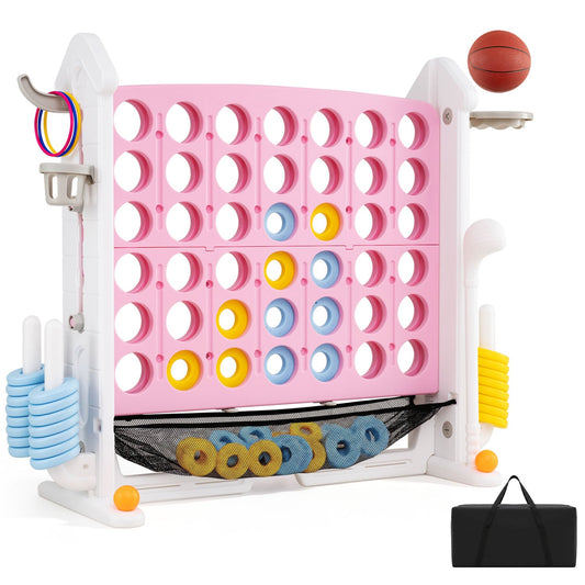 4-in-1 Adjustable Row Connect Game with Mesh Net, Pink Lawn Games Pink at Gallery Canada