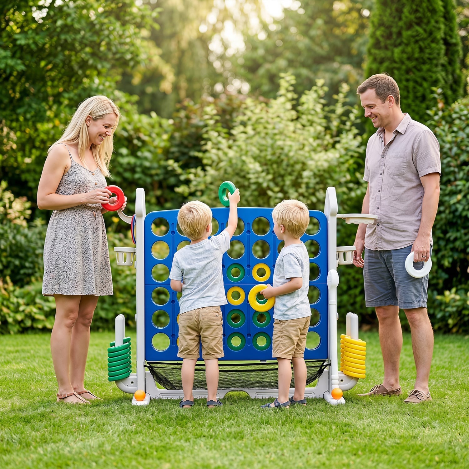 4-in-1 Adjustable Row Connect Game with Mesh Net and Carrying Bag, Blue Lawn Games at Gallery Canada