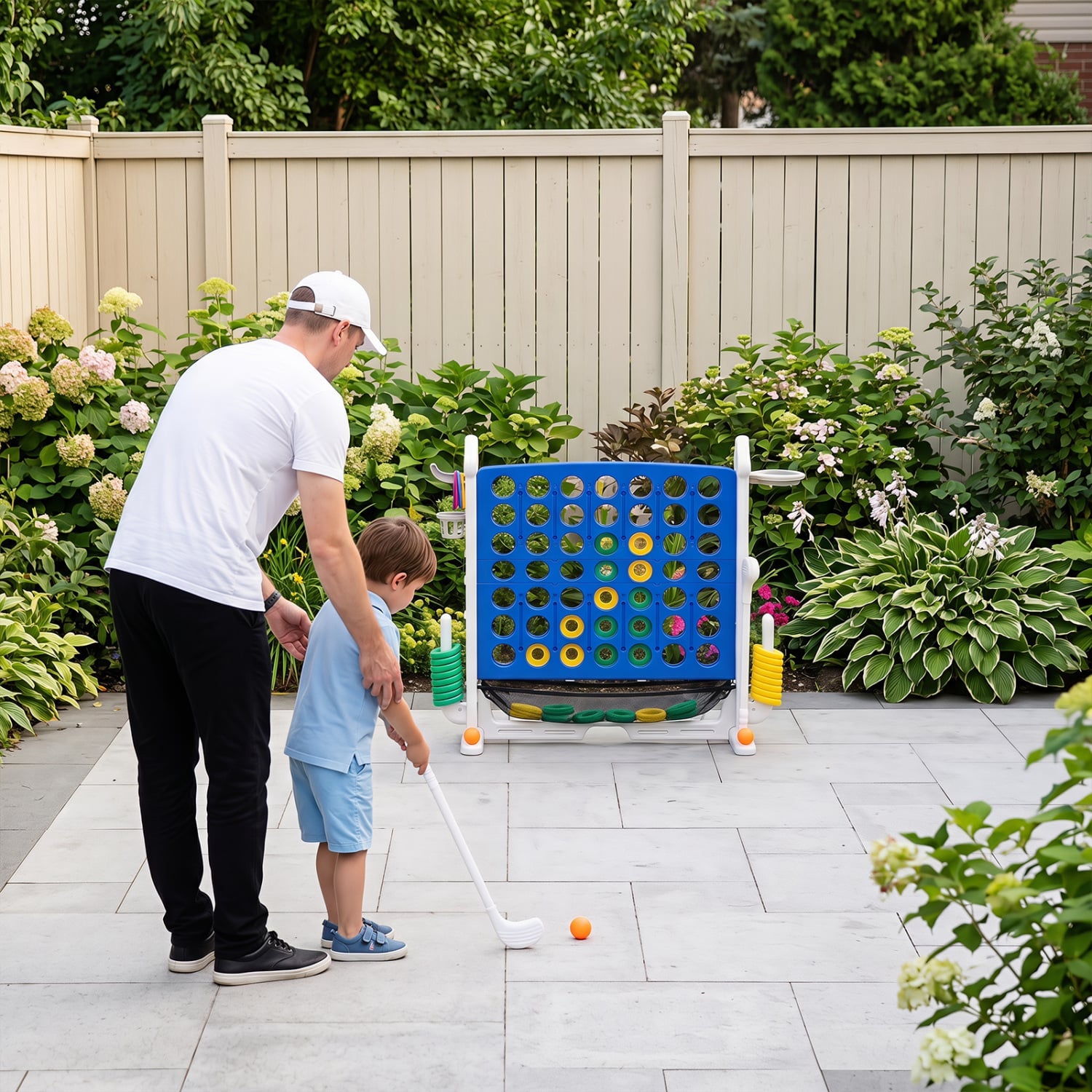 4-in-1 Adjustable Row Connect Game with Mesh Net and Carrying Bag, Blue Lawn Games at Gallery Canada