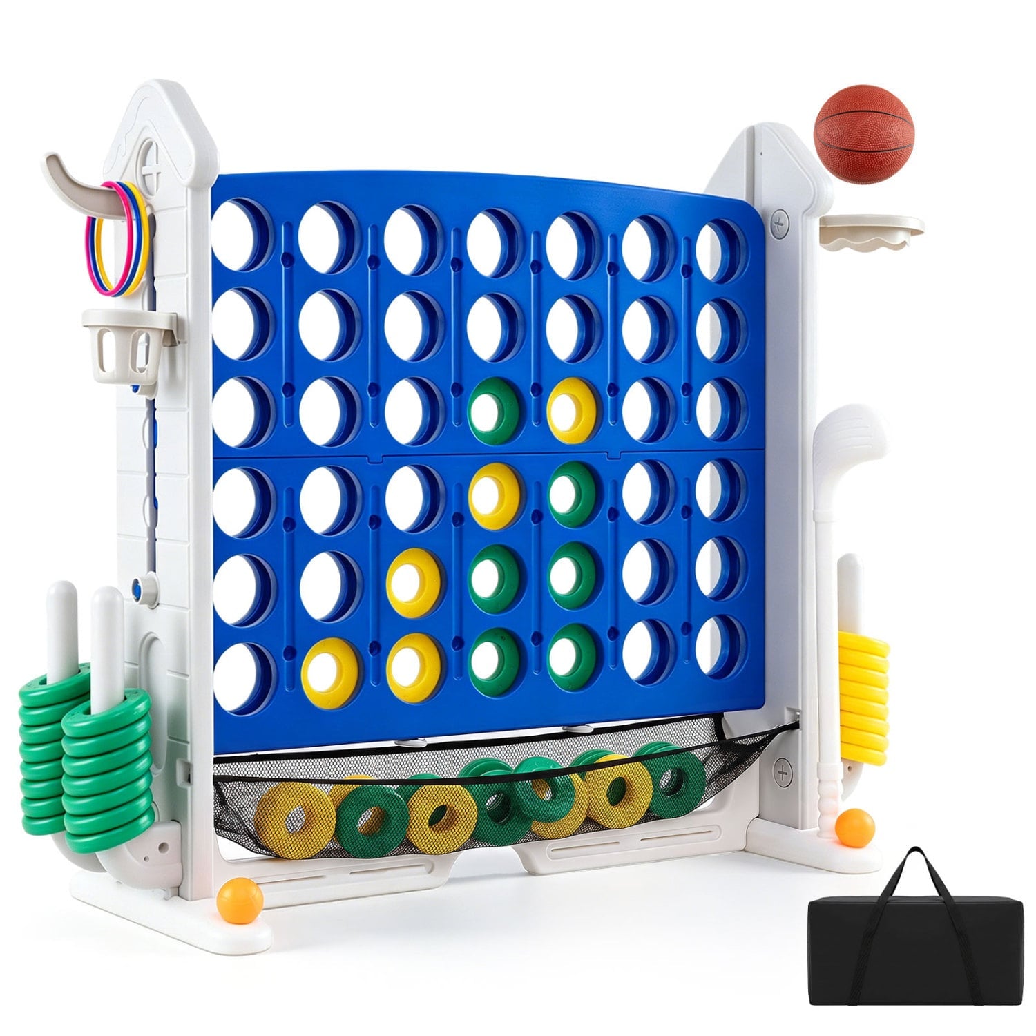 4-in-1 Adjustable Row Connect Game with Mesh Net and Carrying Bag, Blue Lawn Games Blue at Gallery Canada