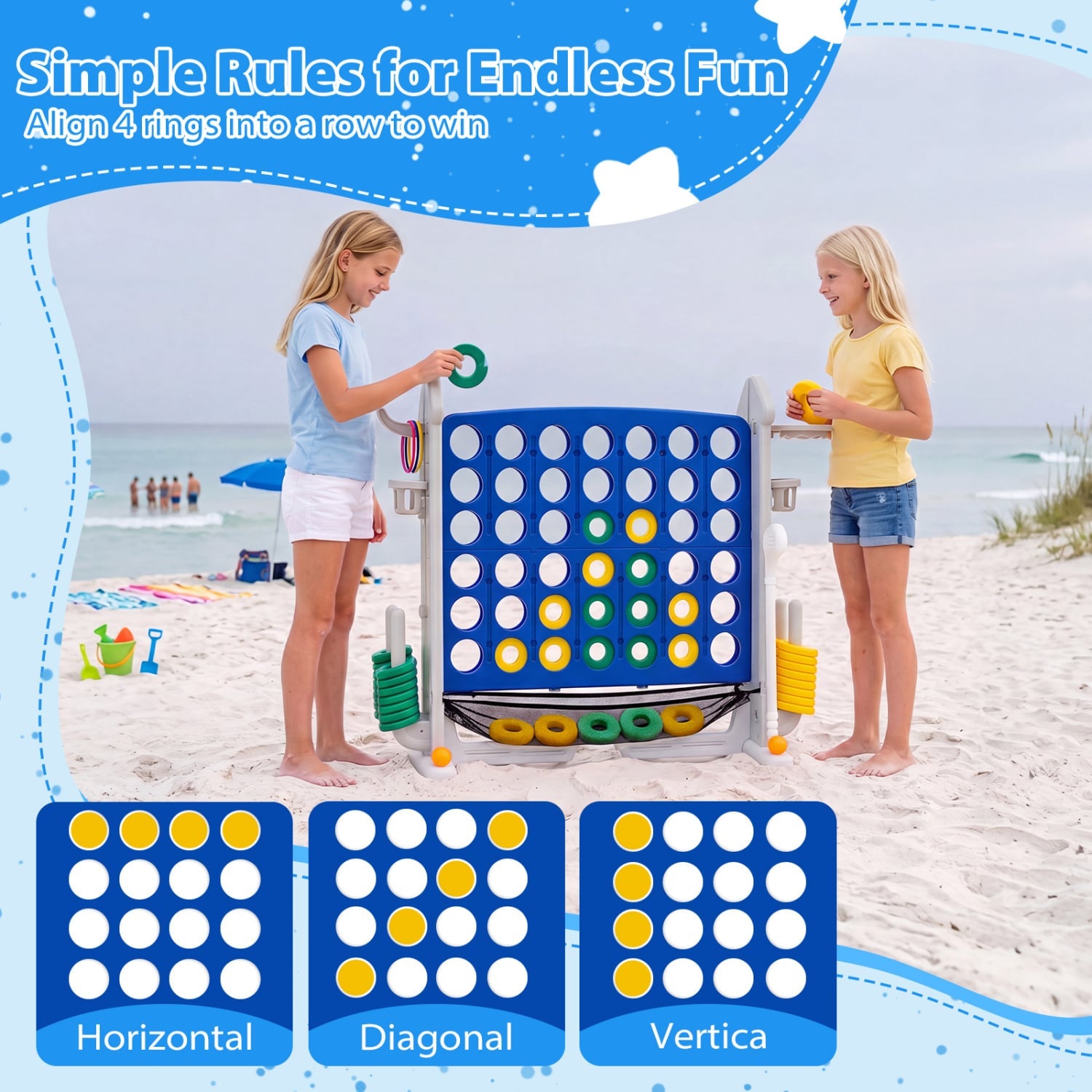 4-in-1 Adjustable Row Connect Game with Mesh Net and Carrying Bag, Blue Lawn Games at Gallery Canada