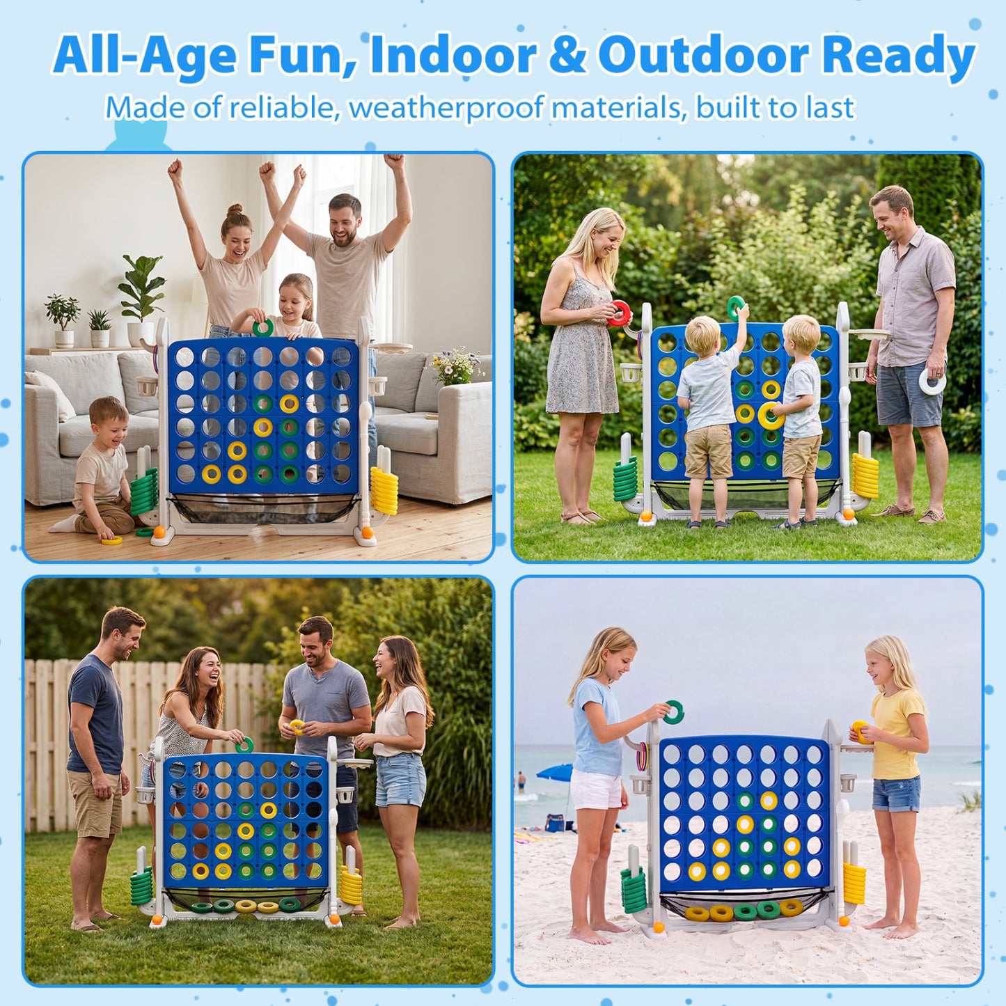 4-in-1 Adjustable Row Connect Game with Mesh Net and Carrying Bag, Blue Lawn Games at Gallery Canada