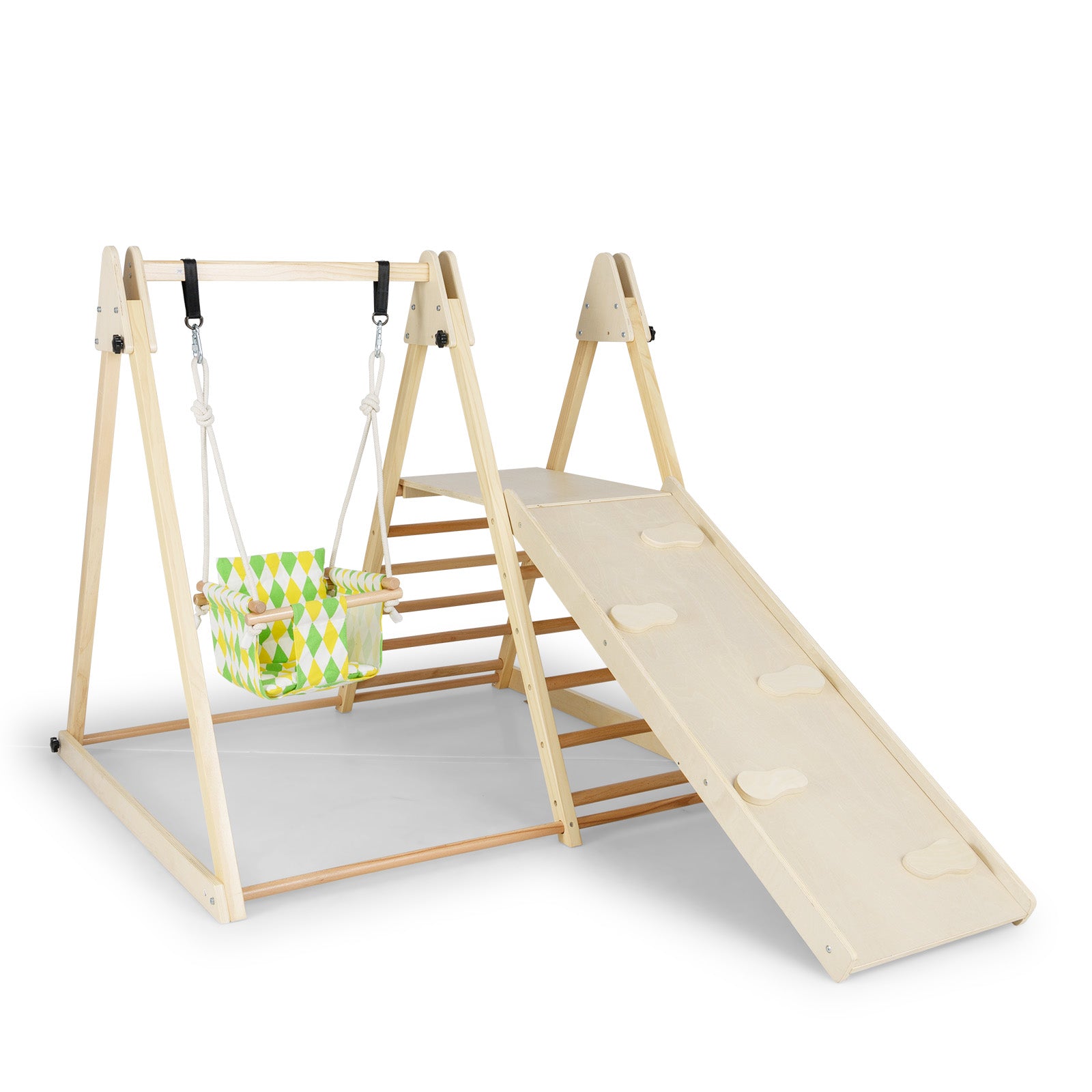 4-In-1 Indoor Jungle Gym With Baby Swing, Climbing Ramp, Natural Climbers & Slides Natural at Gallery Canada