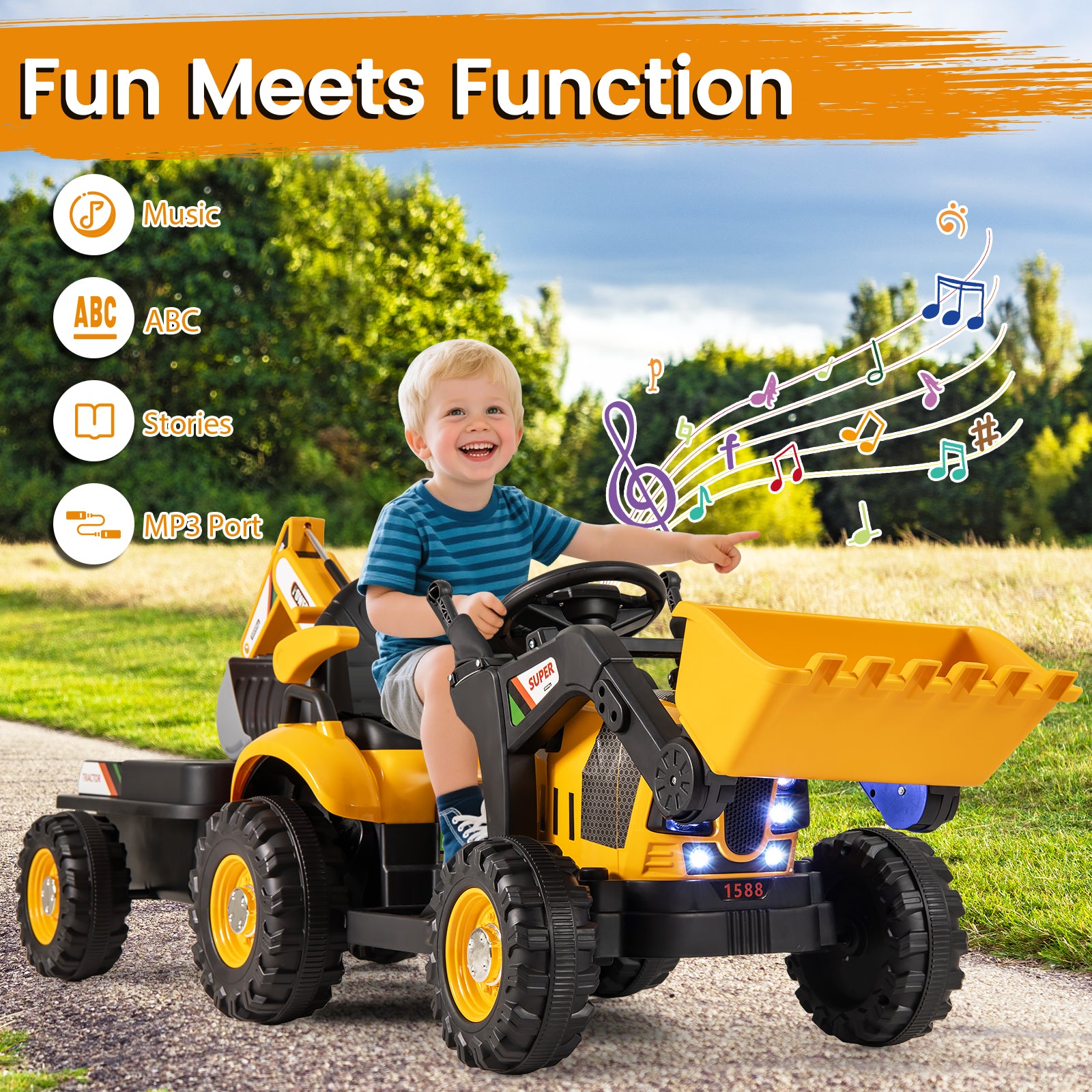 4-in-1 Kids Ride on Tractor 12V Excavator Bulldozer with Remote Control, Yellow Powered Ride On Toys at Gallery Canada