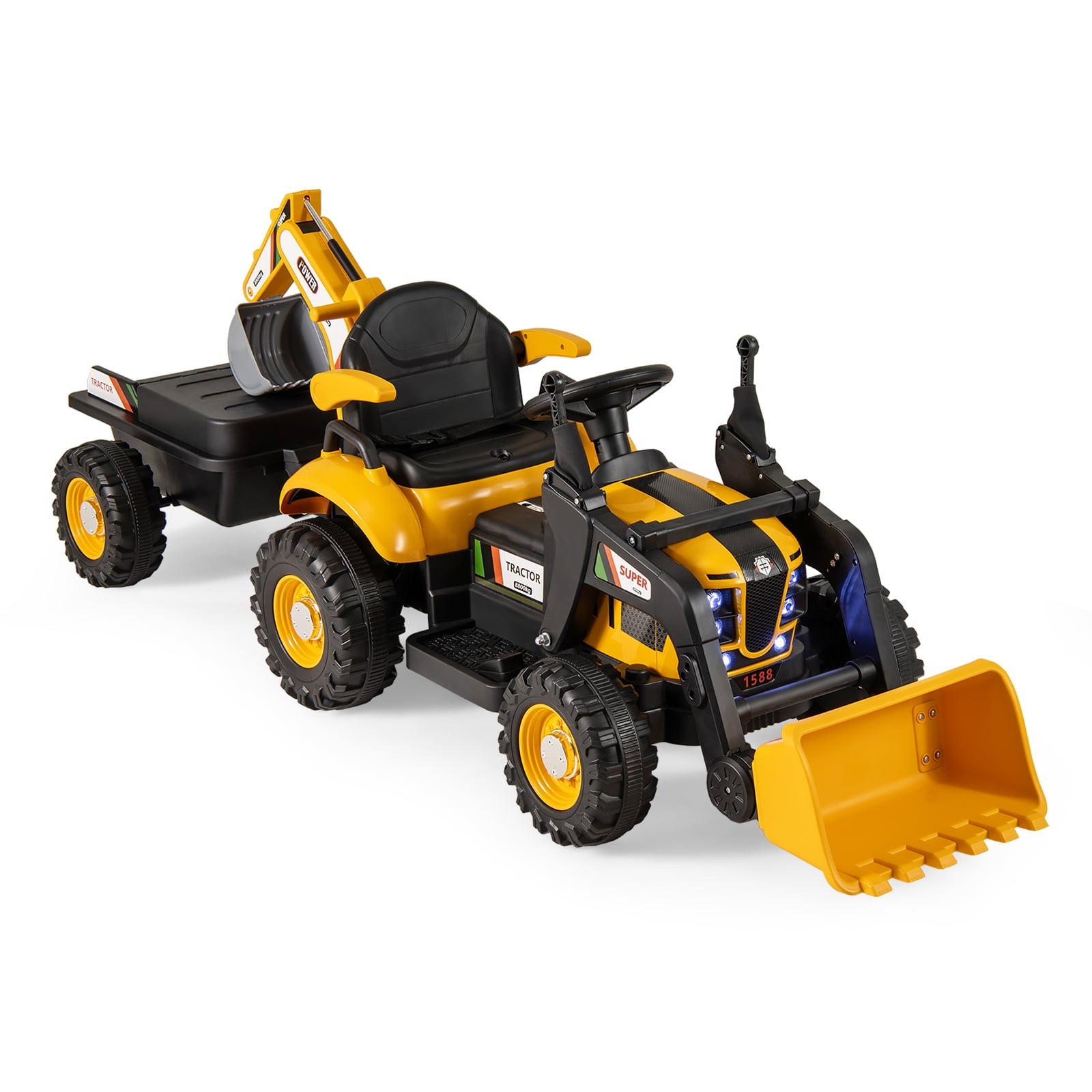 4-in-1 Kids Ride on Tractor 12V Excavator Bulldozer with Remote Control, Yellow Powered Ride On Toys at Gallery Canada