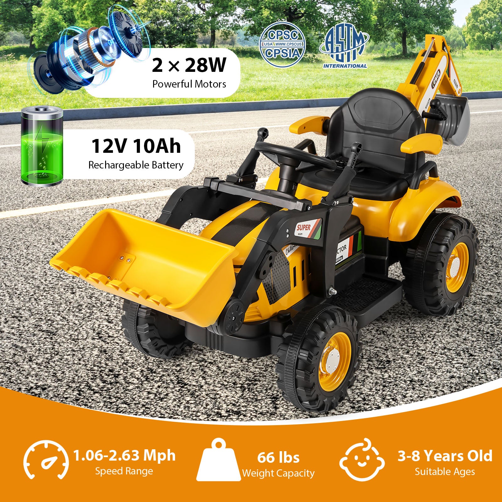 4-in-1 Kids Ride on Tractor 12V Excavator Bulldozer with Remote Control, Yellow Powered Ride On Toys at Gallery Canada