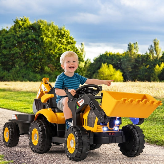 4-in-1 Kids Ride on Tractor 12V Excavator Bulldozer with Remote Control, Yellow Powered Ride On Toys Yellow at Gallery Canada