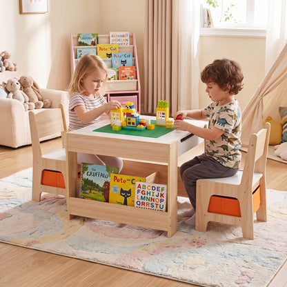 Kids Table & Chairs with Building Blocks, Natural
