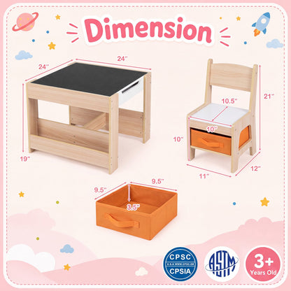 Kids Table & Chairs with Building Blocks, Natural