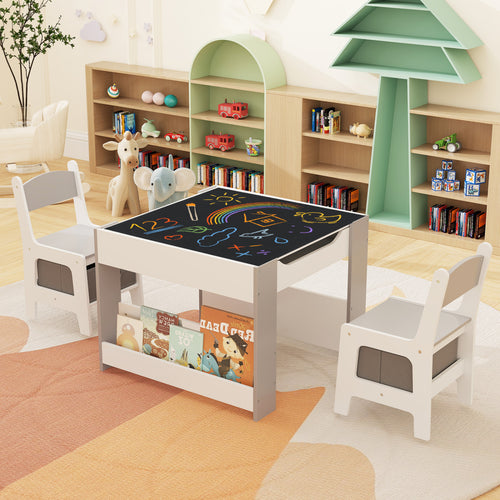 Kids Toddler Activity Table And Chairs Set, Reversible Tabletop, Gray