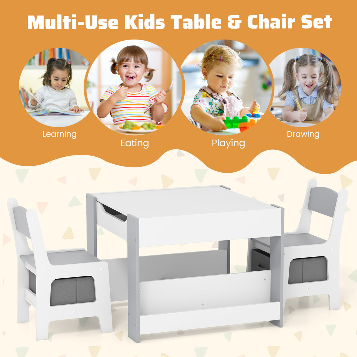 Kids Toddler Activity Table And Chairs Set, Reversible Tabletop, Gray Kids Table & Chair Sets at Gallery Canada