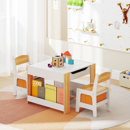 4 In 1 Kids Toddler Activity Table, Chairs Set, Reversible Tabletop, Natural Kids Table & Chair Sets at Gallery Canada