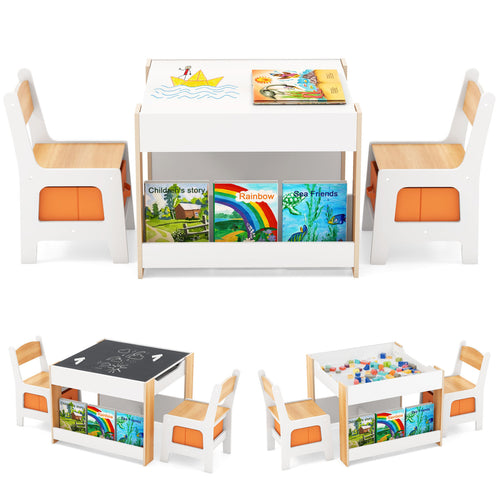 4 In 1 Kids Toddler Activity Table, Chairs Set, Reversible Tabletop, Natural