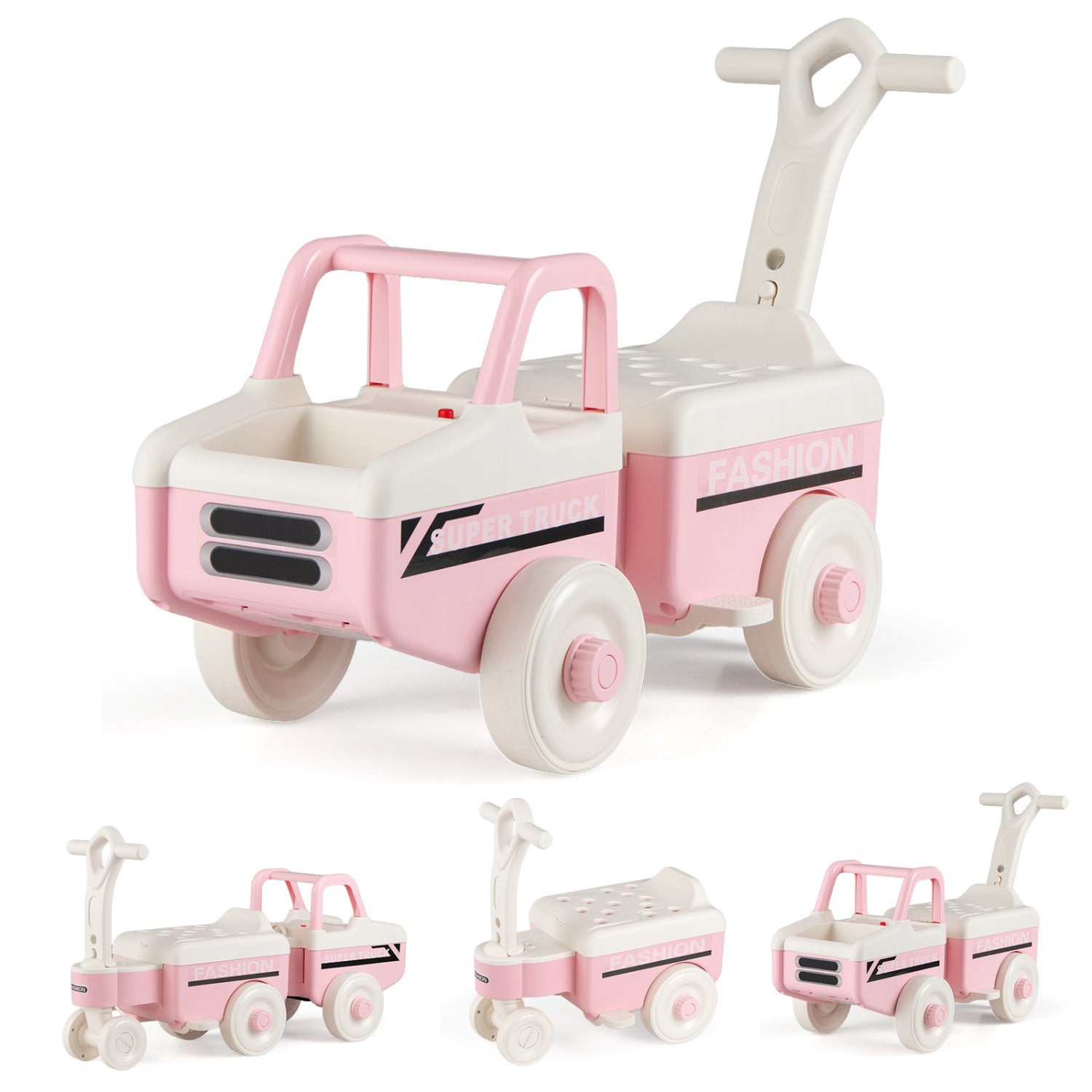 4 in 1 Ride on Push Car with Music and Under-Seat Storage for Boys Girls, Pink Push & Pedal Ride On Toys Pink at Gallery Canada
