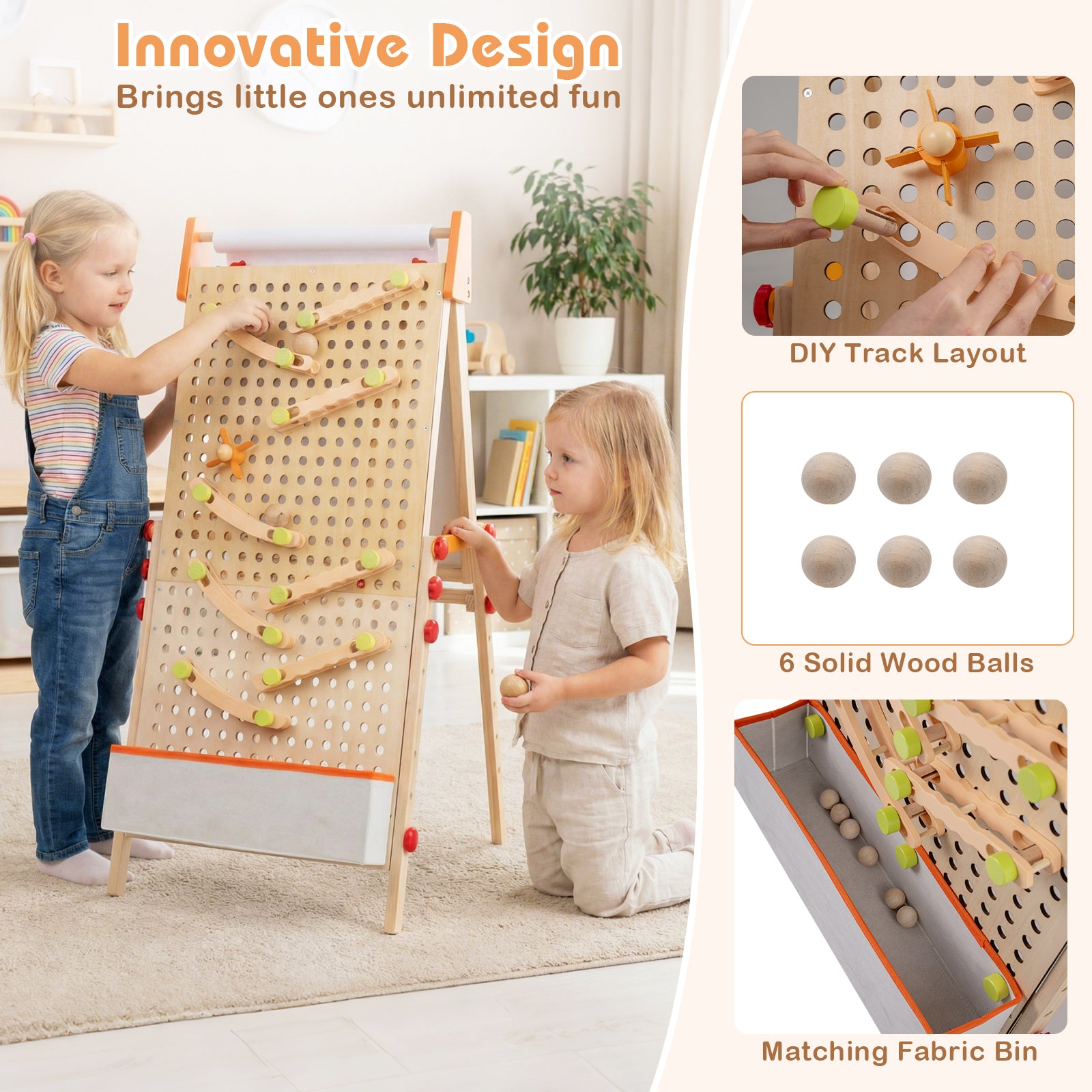 4-in-1 Wooden Kids Art Easel Double-Sided Foldable with Paper Roll and Storage Tray, Natural Art Easels at Gallery Canada