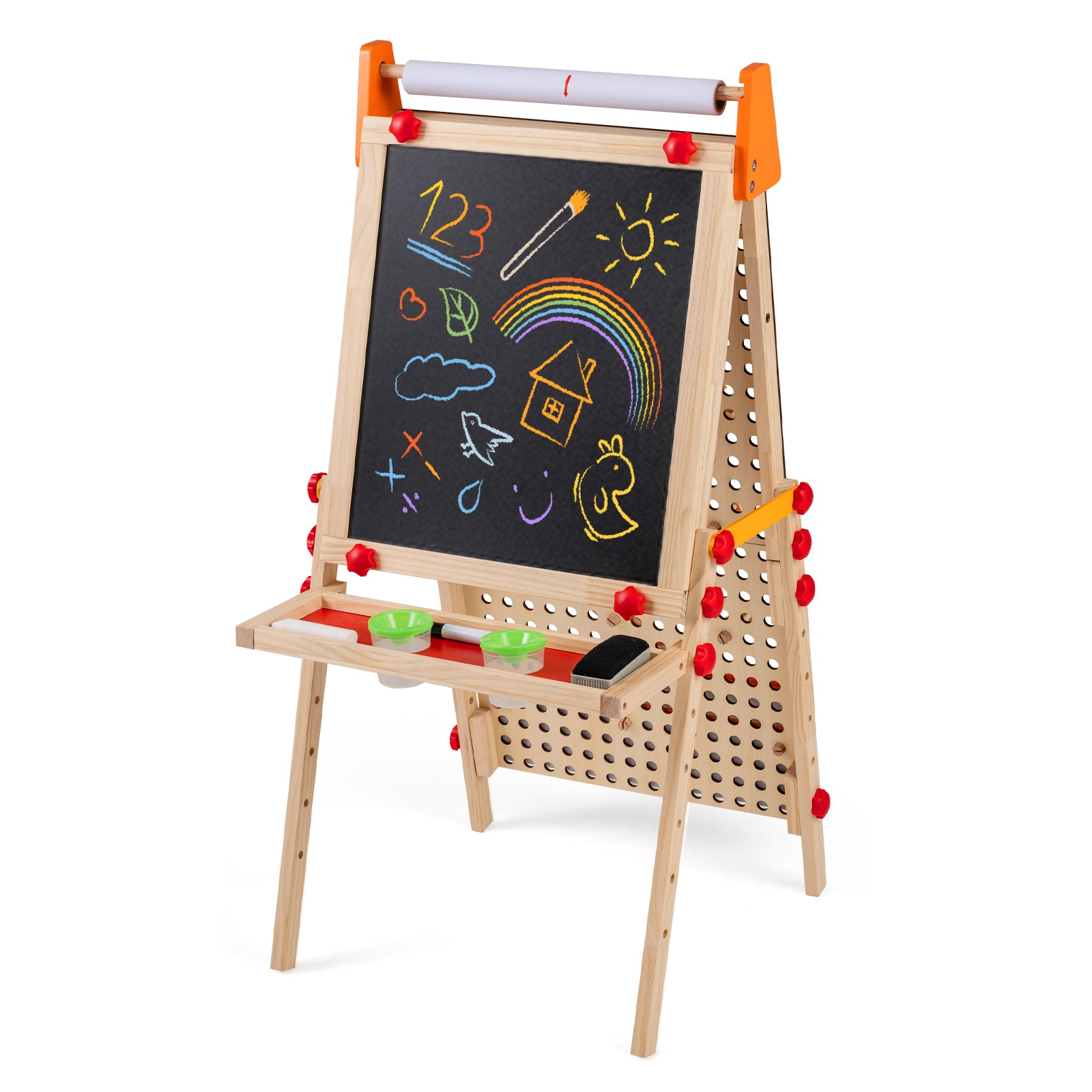 4-in-1 Wooden Kids Art Easel Double-Sided Foldable with Paper Roll and Storage Tray, Natural Art Easels at Gallery Canada