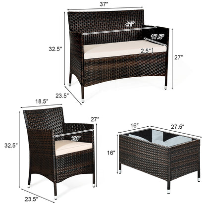 4 Piece Outdoor Rattan Sofa Set, Glass Coffee Table, Gray, Beige Patio Conversation Sets at Gallery Canada