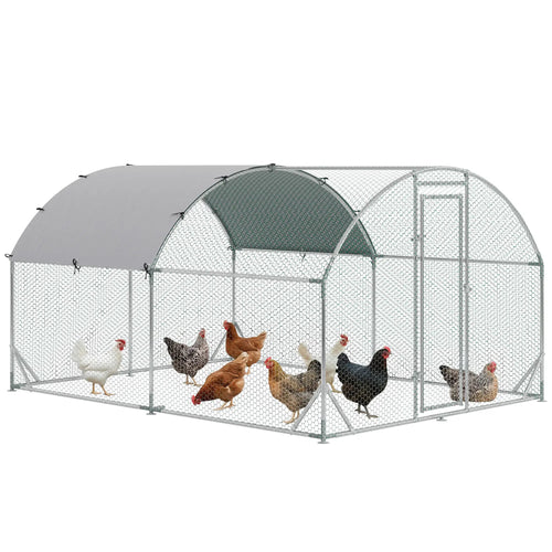 Large Metal Chicken Coop, Walk-In Enclosure, 9.2' x 12.5' x 6.5', Silver