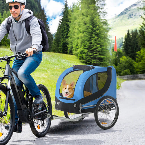 Foldable Dog Bike Trailer, Pet Cart, Bicycle Wagon, Blue