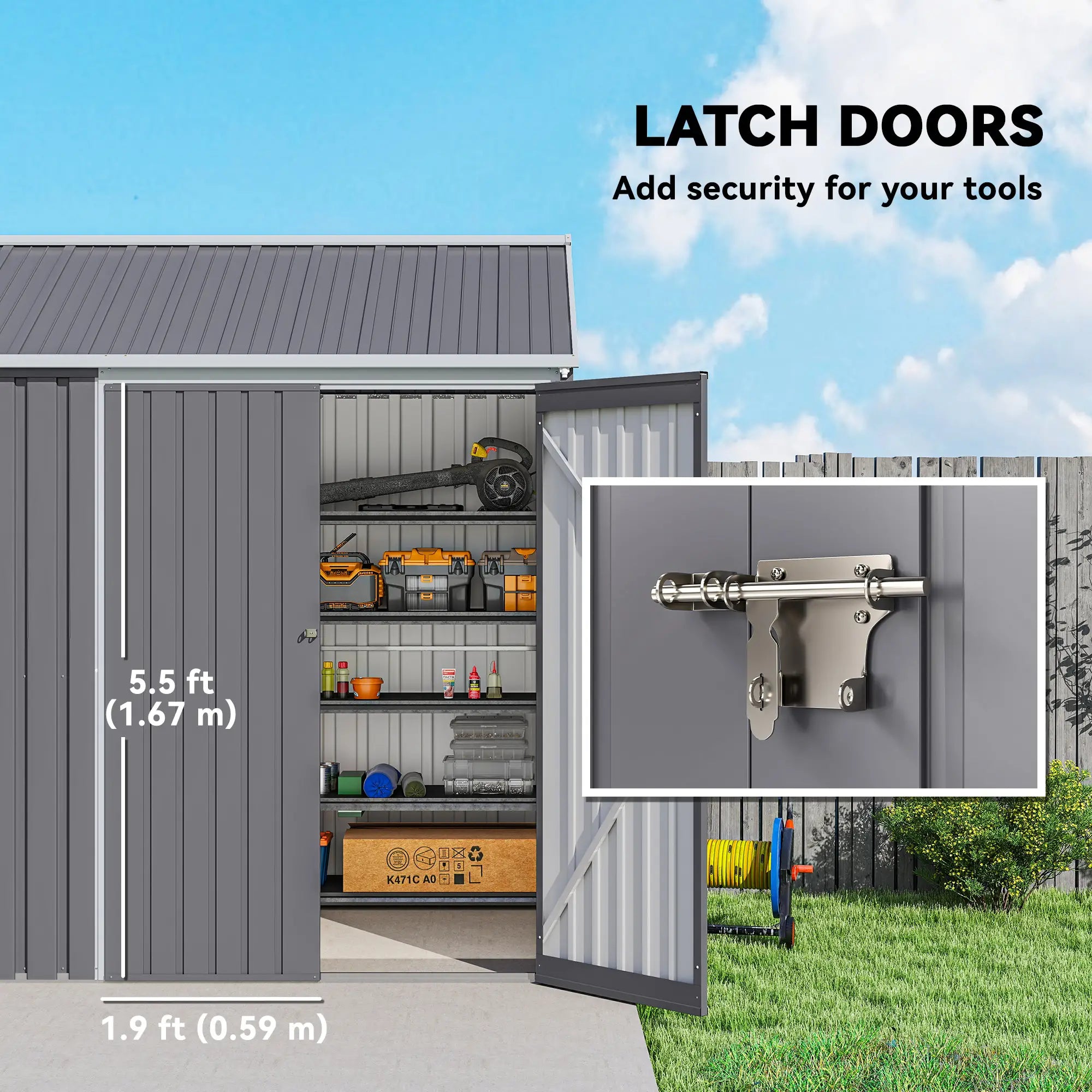 8.5' x 5.5' Metal Garden Shed, Outdoor Storage, Lockable Door, Light Grey Sheds at Gallery Canada