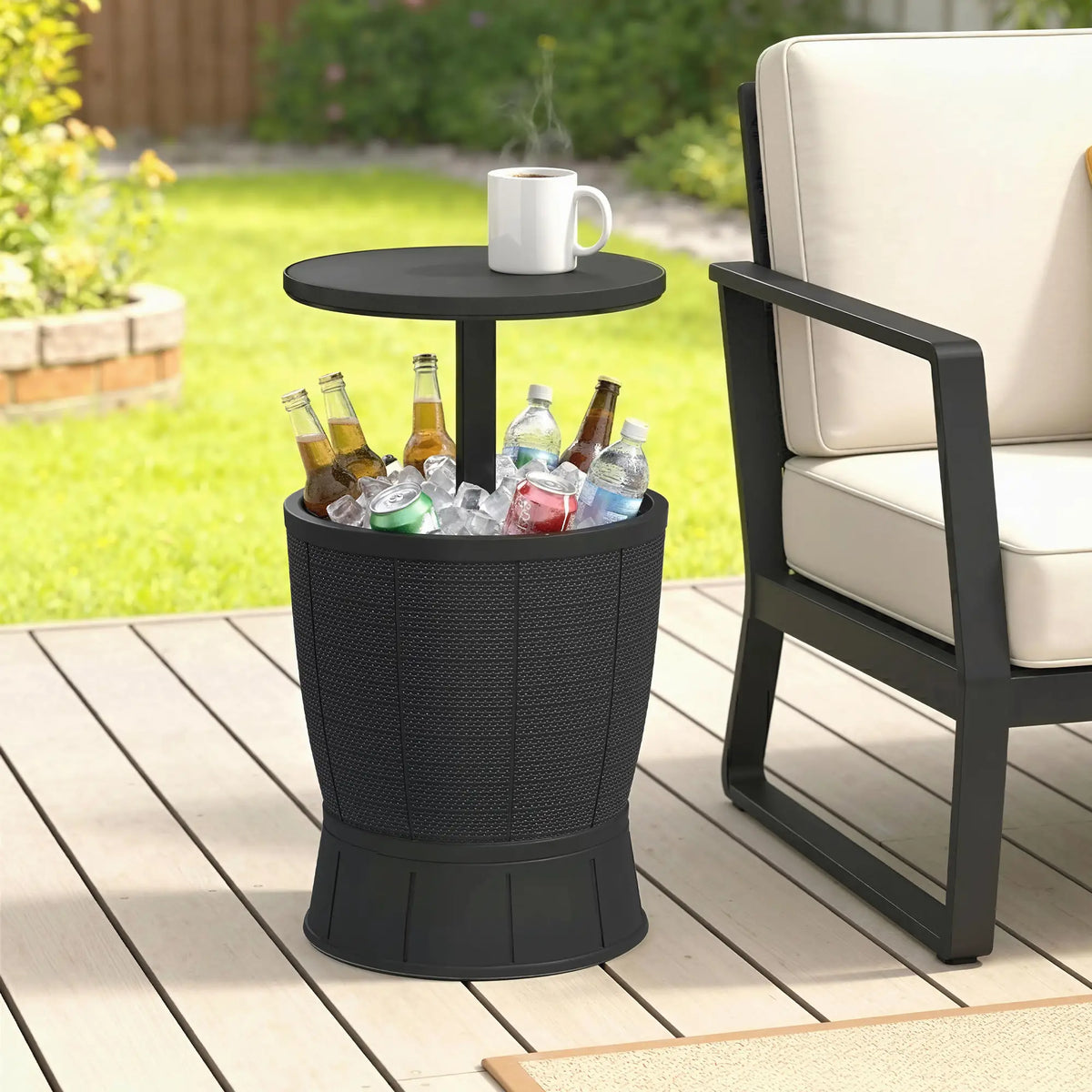 11 Gallon Patio Cooler Side Table, Adjustable Top, Drainage Plug, Black Patio Side Tables at Gallery Canada