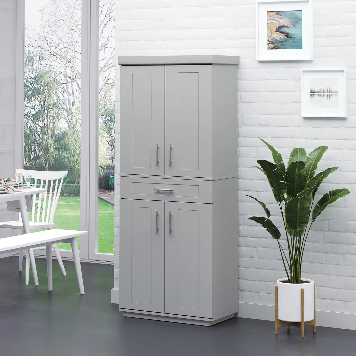 72" Storage Cabinet, Kitchen Pantry with 4 Doors, Drawer, 3 Shelves, Grey Kitchen Pantry Cabinets at Gallery Canada