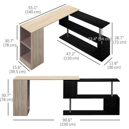 55" Corner Computer Desk, L-Shaped Rotating Workstation, 3-Tier Shelves Computer Desks at Gallery Canada
