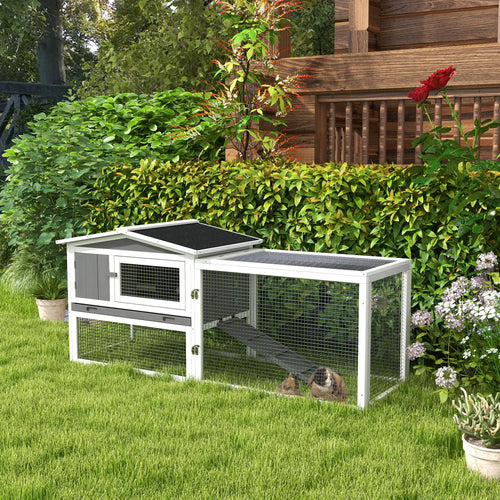 Wooden Rabbit Hutch, Guinea Pig House, Removable Tray, Openable Roof, Grey