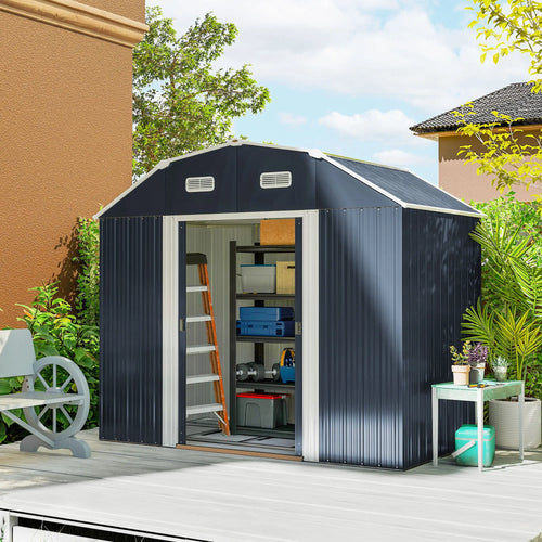 8' x 4' Galvanized Outdoor Storage Shed, Garden Shed, Adjustable Shelves