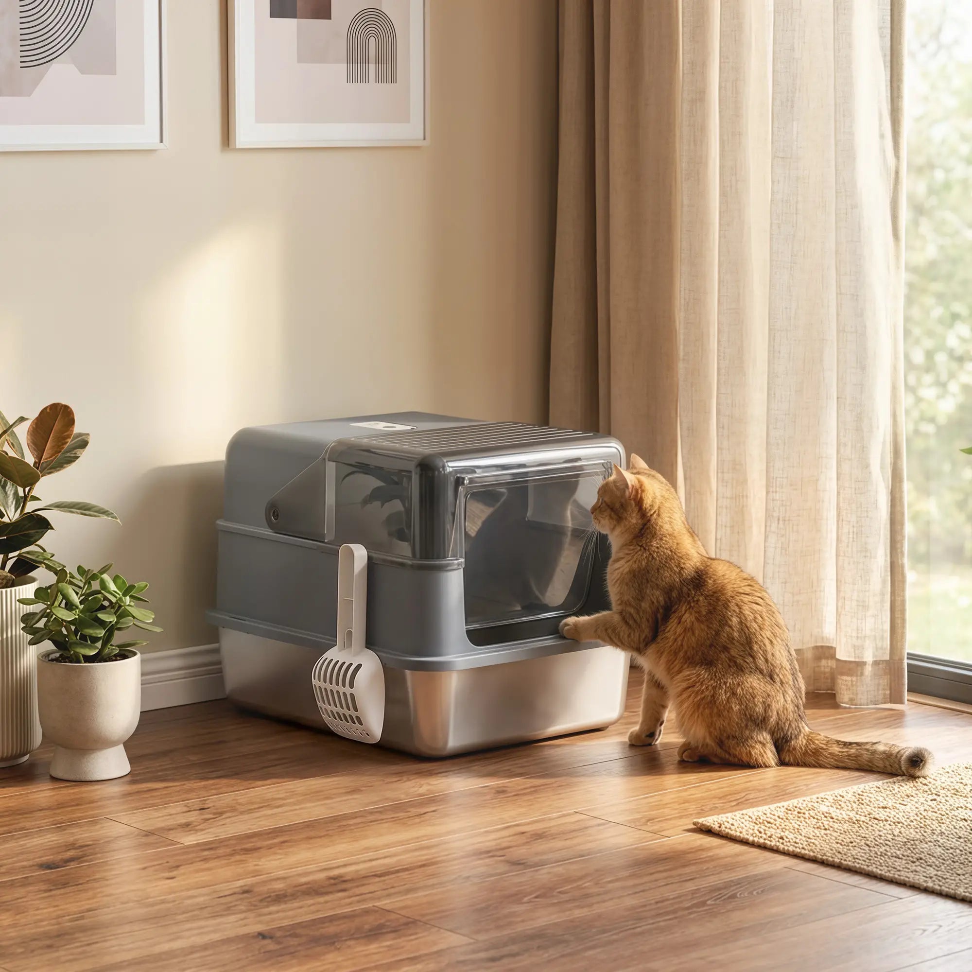 Stainless Steel Cat Litter Box With Lid, Scoop, Deodorization Bags Cat Litter Box Enclosures at Gallery Canada