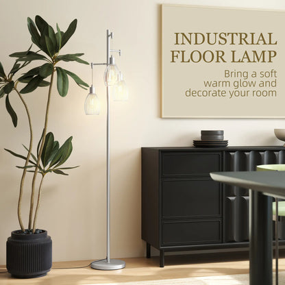 Industrial Floor Lamp, 3 Hanging Wire Lampshades, Dimmable, Silver Floor Lamps & Ceiling Fan Lights at Gallery Canada
