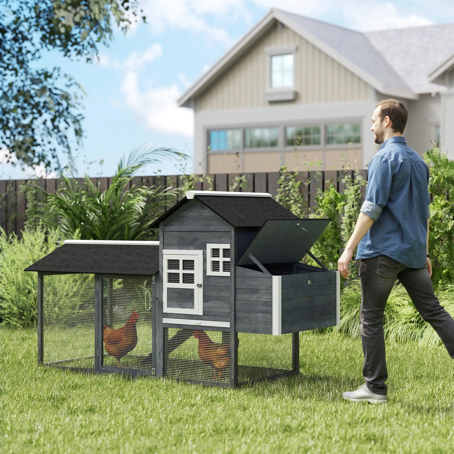 84'' Wooden Chicken Coop, Hen Hutch, Backyard Poultry Run Chicken Coops at Gallery Canada