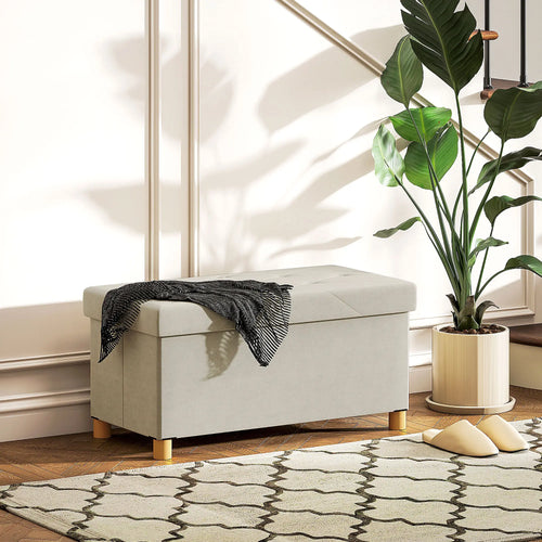 Velvet Upholstered Foldable Storage Ottoman Bench, Wood Legs