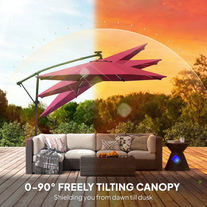10 ft Offset Patio Umbrella, Solar Light, 360° Rotation, Tilt, Wine Red Offset Cantilever Umbrellas at Gallery Canada