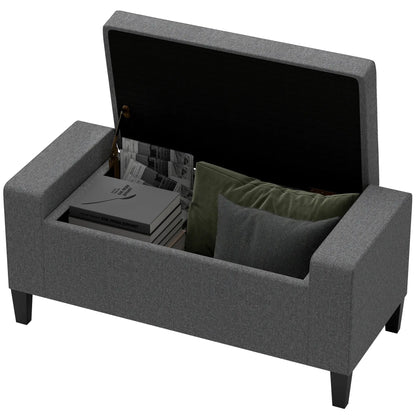 36" Linen-Look Storage Ottoman Bench, Solid Wood Frame, Grey Storage Ottomans & Benches at Gallery Canada