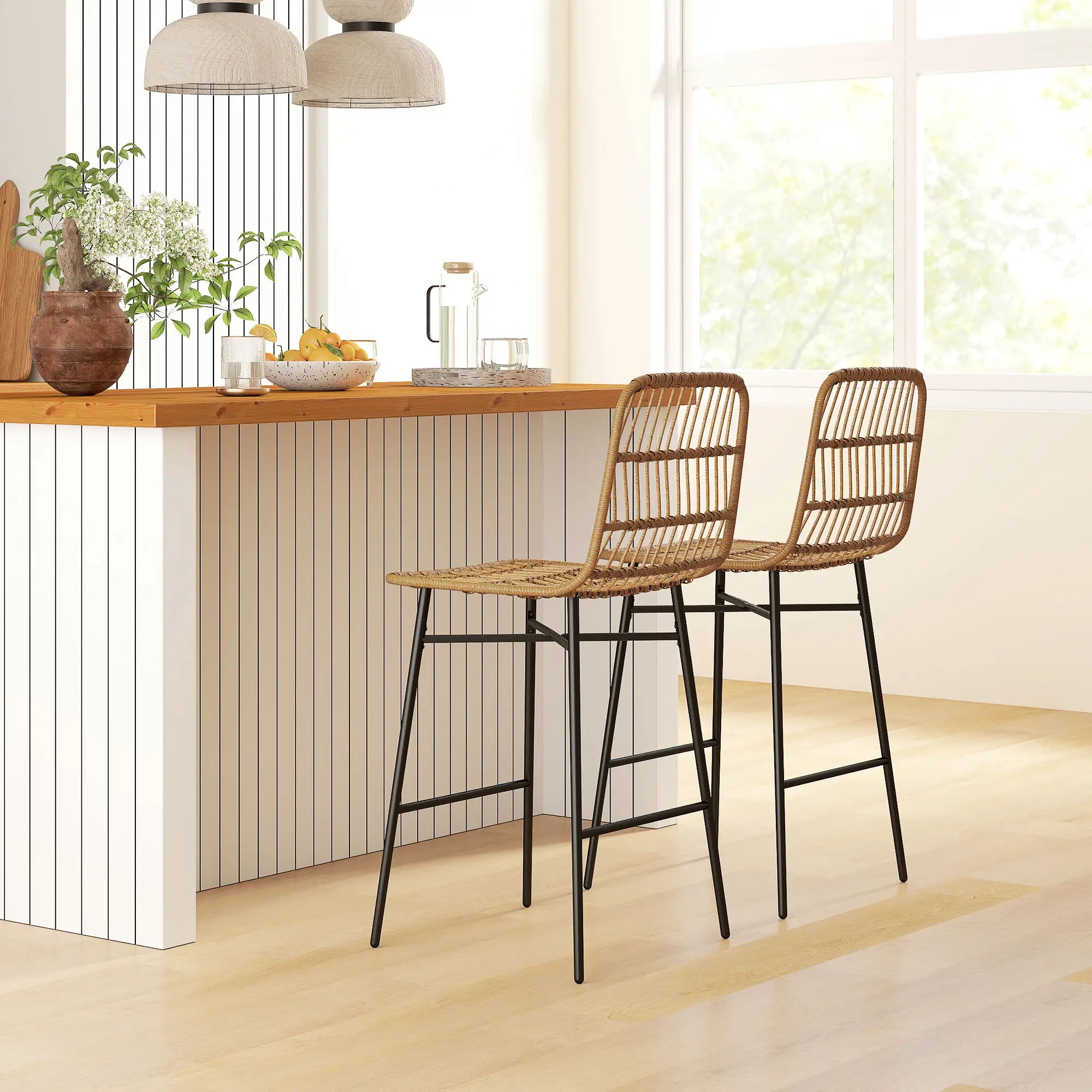 Rattan Counter Height Bar Stools Set Of 2, 26
